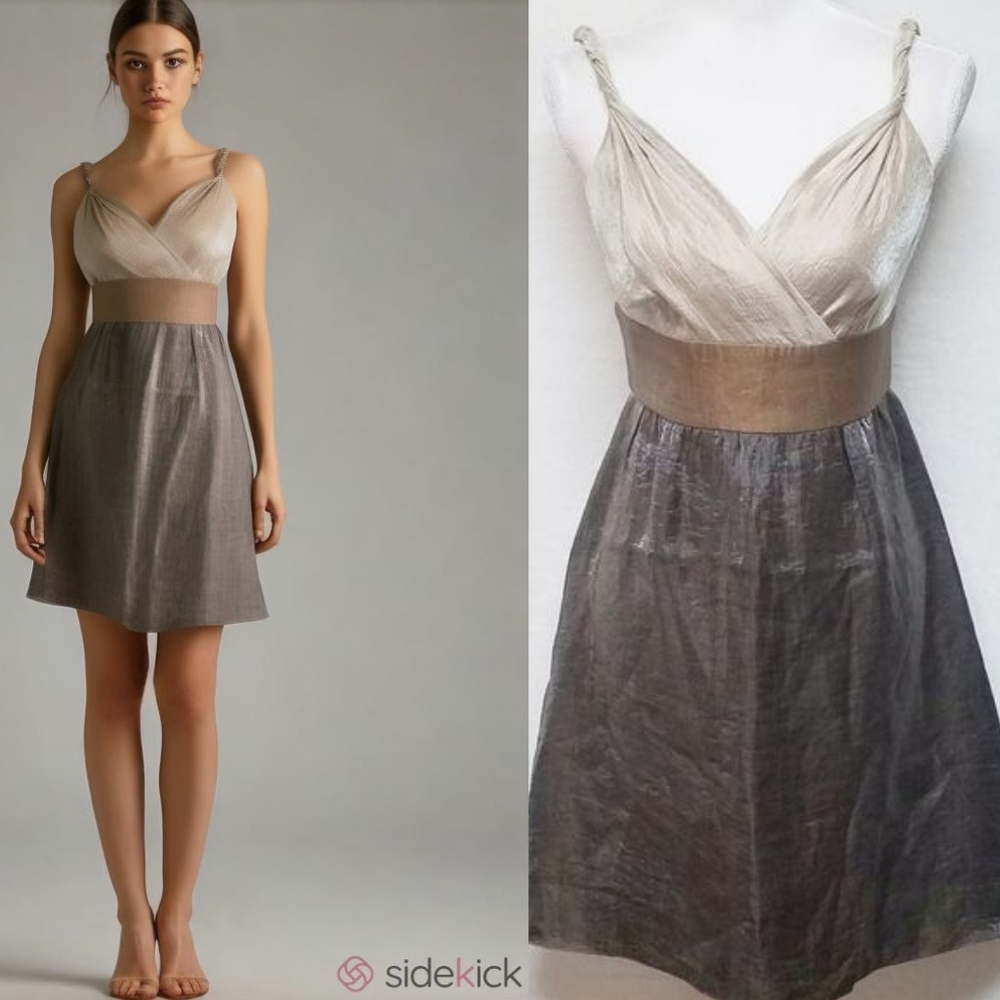 Adrianna Papell Vintage Gold Metallic Colorblock Twist Strap A-line Mini Dress 4